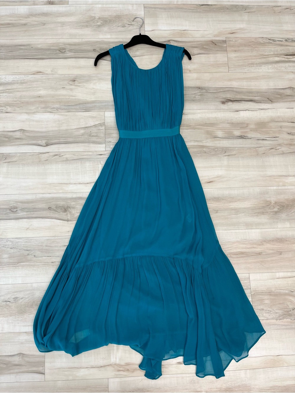 Ulla Johnson Teal Sleeveless Pleated Chiffon Maxi Dress